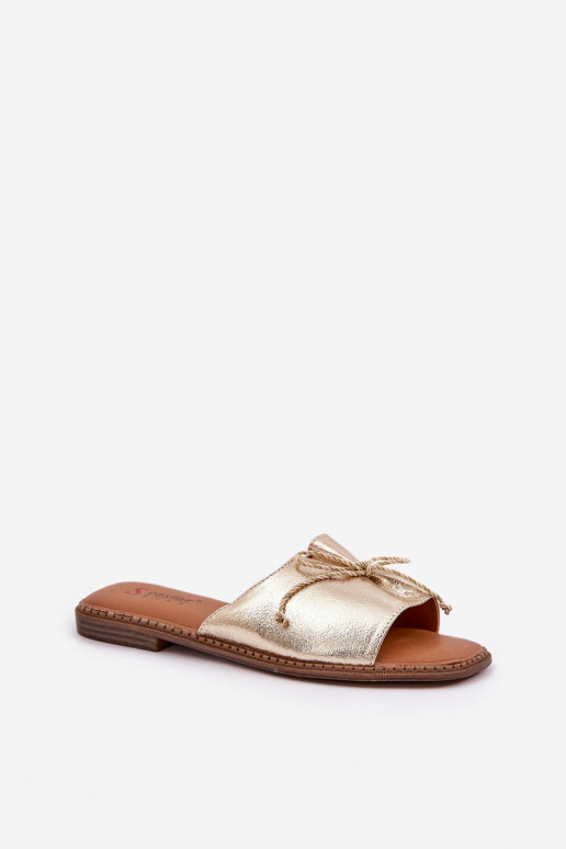 Gold flat slippers with decorative bow Deonelis