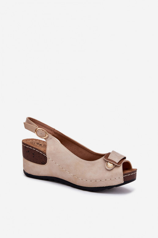 Beżowo-złote lekkie sandały na platformie Comfort Shoes Efravia