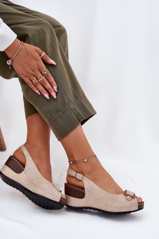 Beżowo-złote lekkie sandały na platformie Comfort Shoes Efravia