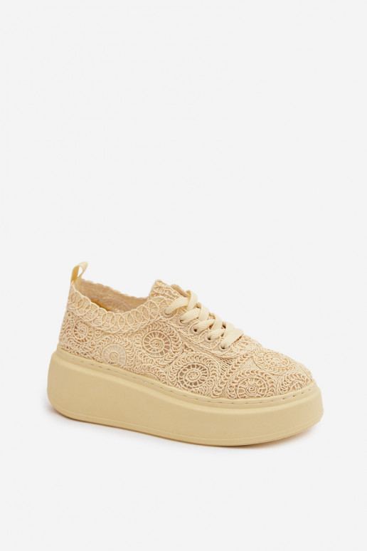 Yellow casual shoes with platform and lace motifs Evalora