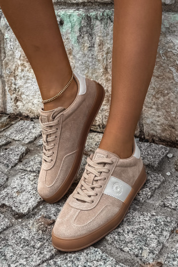 Sneakers for women made of faux suede Big Star UU274009 in sand color