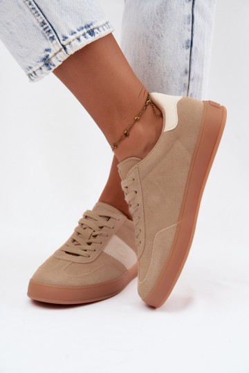 Sneakers for women made of faux suede Big Star UU274009 in sand color 2