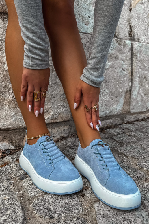 Niebieskie sneakersy na platformie z sztucznej zamszu Blushy