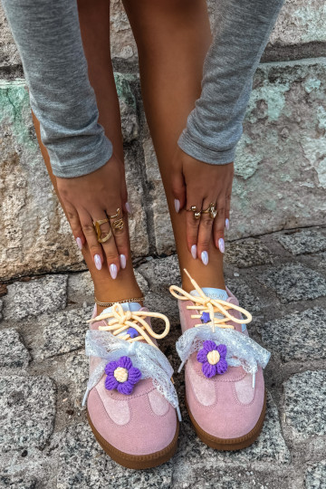 Women's sneakers with fancy flowers and a bow in pink Coastelle 2