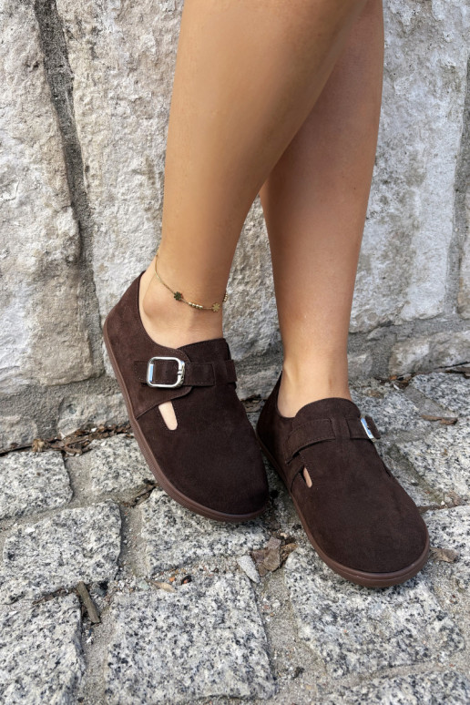 Damskie buty z klamrami z sztucznego zamszu w kolorze czekoladowym Sombellia