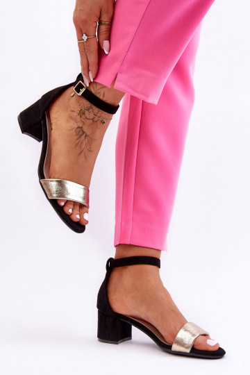 Comfortable black and gold low-heeled sandals Layna 2