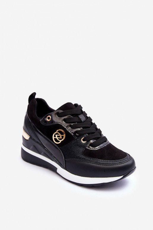 Laced black women's sports shoes with platform Genova