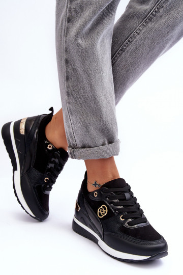 Laced black women's sports shoes with platform Genova 2