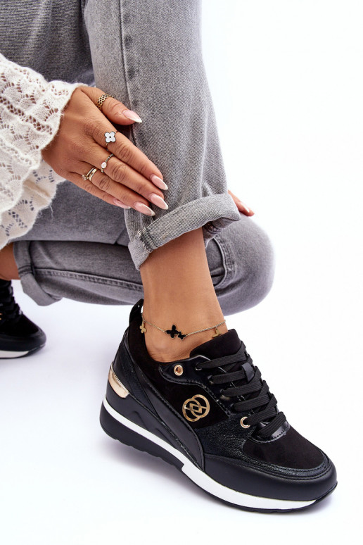 Laced black women's sports shoes with platform Genova