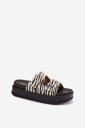 Golden women's slippers with buckles and platform Zebra Virvania
