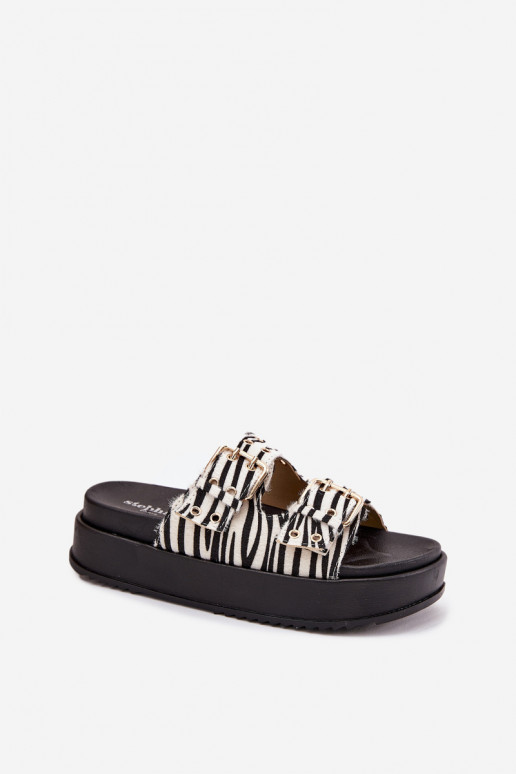 Golden women's slippers with buckles and platform Zebra Virvania
