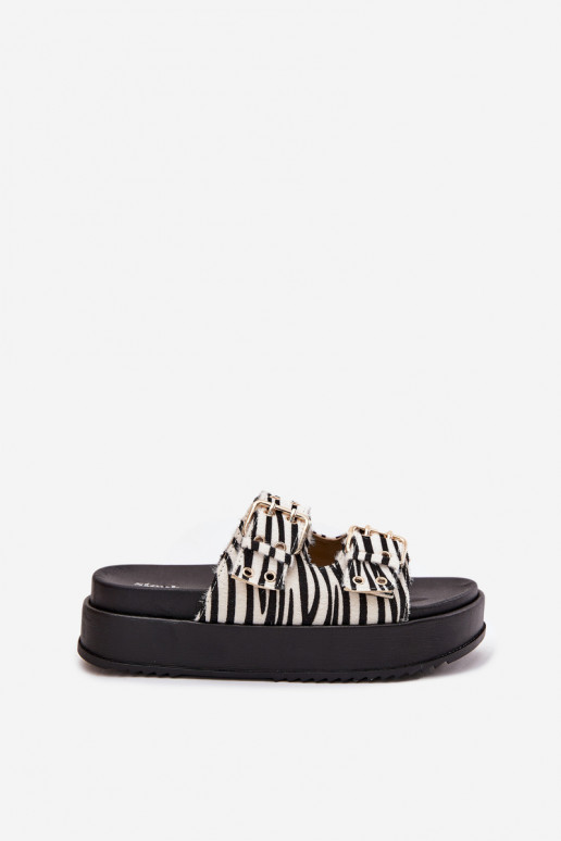 Złote damskie klapki z klamrami i platformą Zebra Virvania