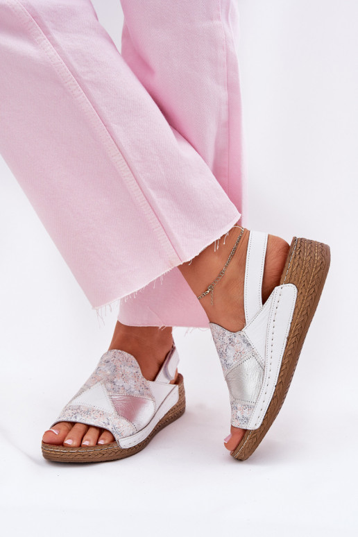 White women's sandals with platform Braid Tai turiciejka L7067-11