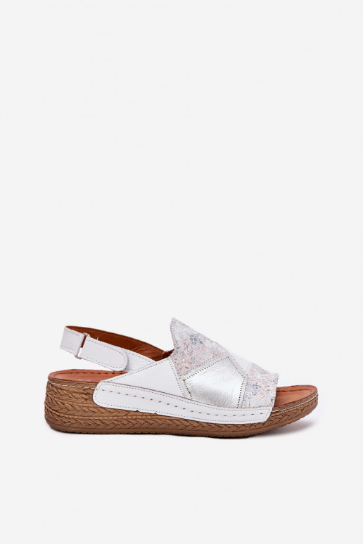 White women's sandals with platform Braid Tai turiciejka L7067-11