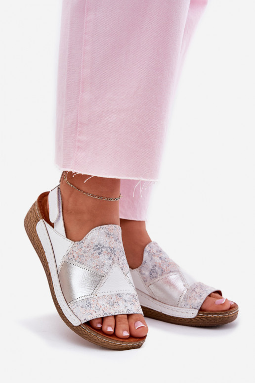 White women's sandals with platform Braid Tai turiciejka L7067-11