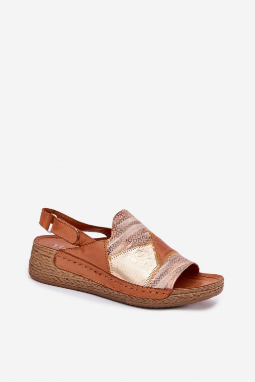 Brown women's sandals with platform Braid Tai turiciejka L7067-29