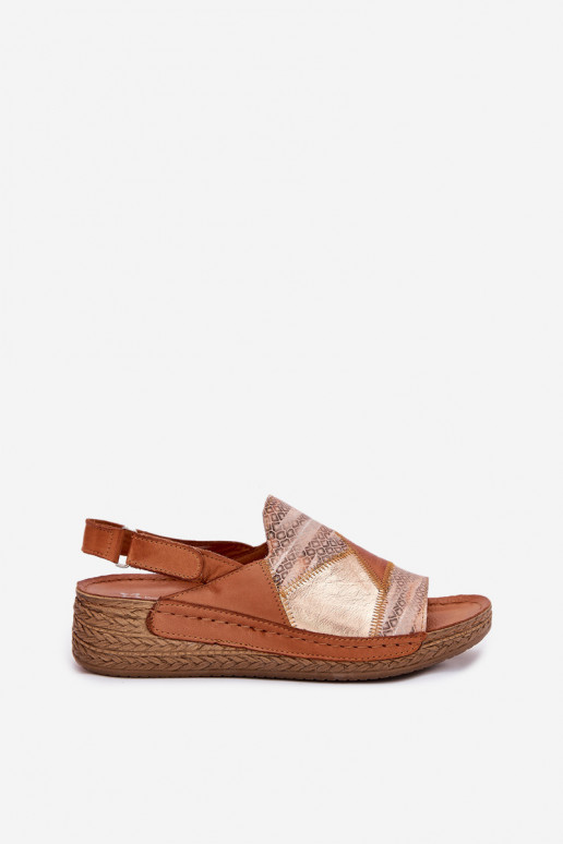 Brown women's sandals with platform Braid Tai turiciejka L7067-29