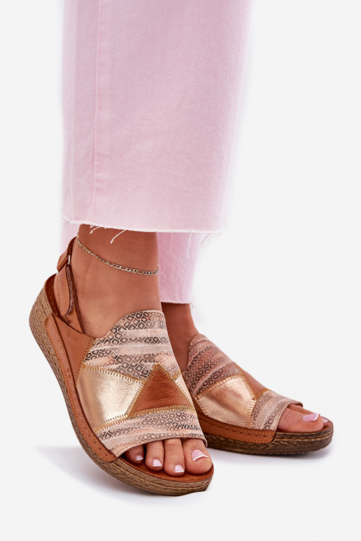 Brown women's sandals with platform Braid Tai turiciejka L7067-29
