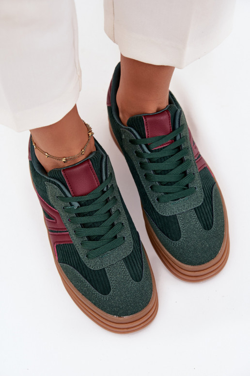 Green velvet sports shoes with platform Skye