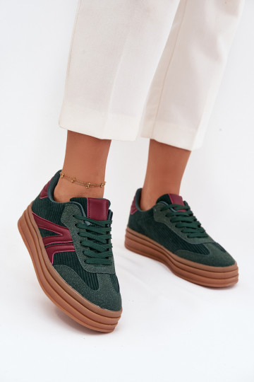 Green velvet sports shoes with platform Skye 2