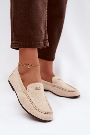 Sand-colored women's moccasins with gold details Sarivelle