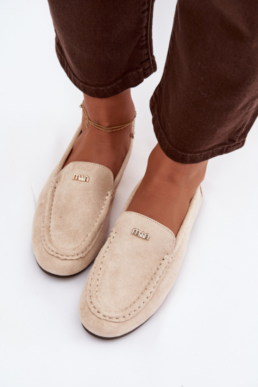 Sand-colored women's moccasins with gold details Sarivelle