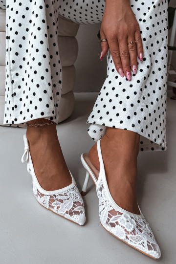 Women's Heeled Sandals With Lace White Pelivelle