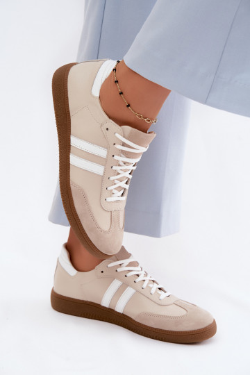 Zazoo N1068 leather low sneakers for women in sand