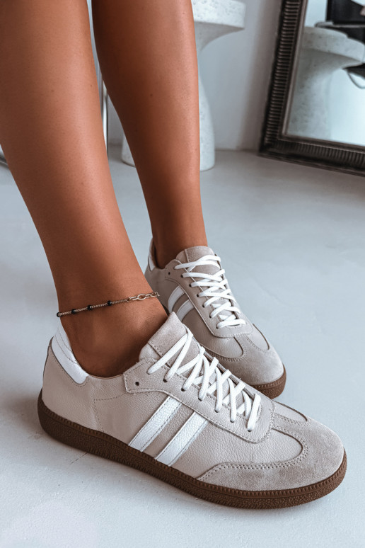Zazoo N1068 leather low sneakers for women in sand