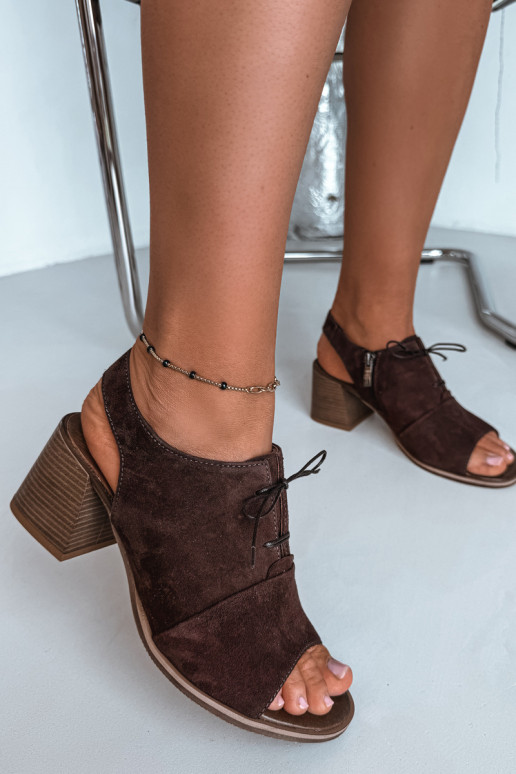 Elegant leather high heels with stylish details Zazoo 40523 in chocolate color