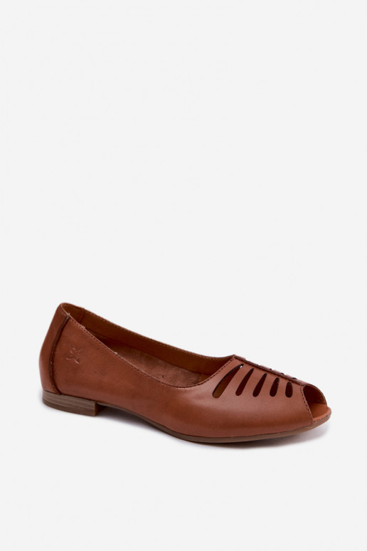 Brown perforated ballerinas made of natural leather Tai turiciejka P7541-29