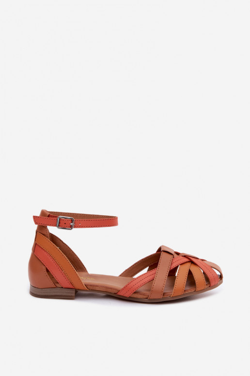 Orange brown women's sandals with wide heels and straps Tai turiciejka P7539-18