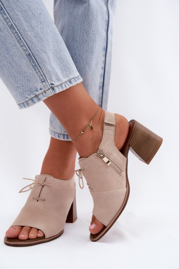 Ivory elegant suede high heels with stylish details Zazoo 40523