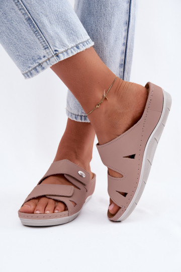 Pink women's leather slippers with sticky fastenings Inblu OE0001GU 2