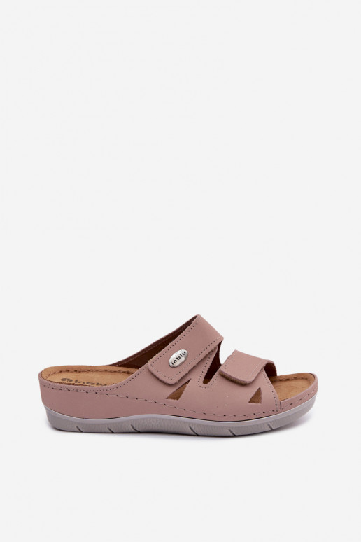 Pink women's leather slippers with sticky fastenings Inblu OE0001GU