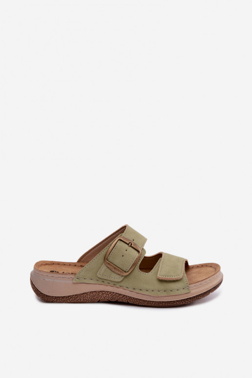Green women's slippers with buckles and sticky fastenings INBLU LL000006