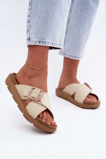 Sand-colored women's leather slippers with buckles Inblu ED0003IU
