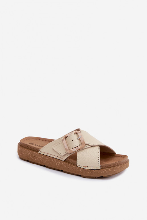 Sand-colored women's leather slippers with buckles Inblu ED0003IU