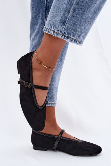 Black ballerinas with straps made of faux suede Felora