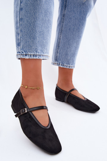 Black ballerinas with straps made of faux suede Felora 2