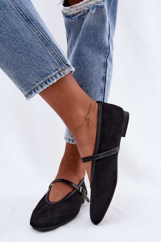Black ballerinas with straps made of faux suede Felora