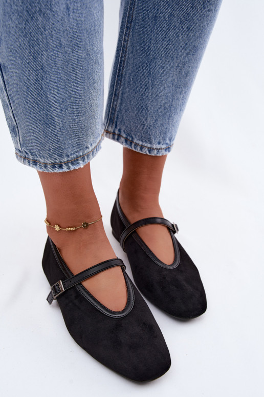 Black ballerinas with straps made of faux suede Felora