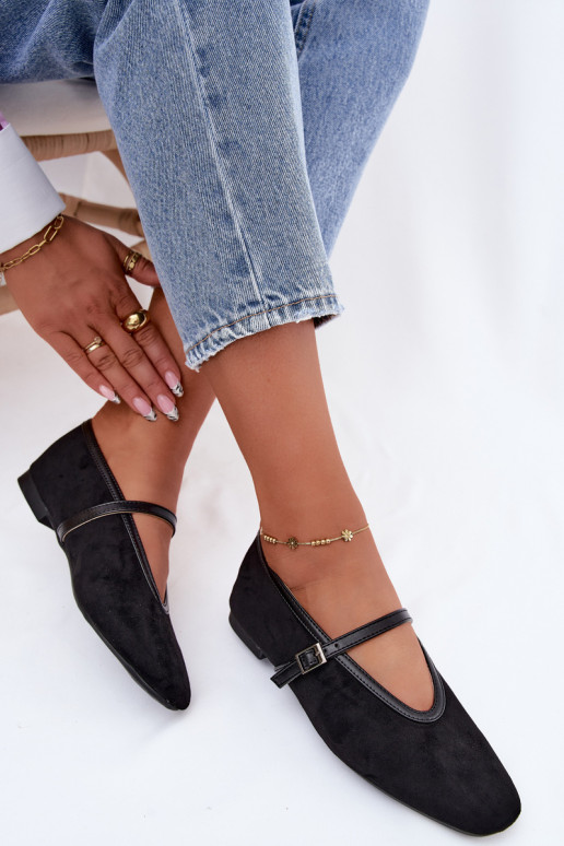 Black ballerinas with straps made of faux suede Felora