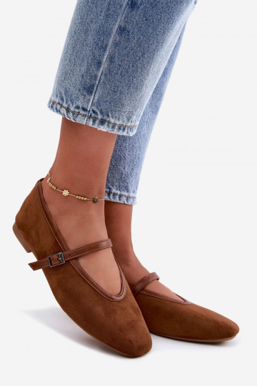 Brown ballerinas with straps in faux suede Felora