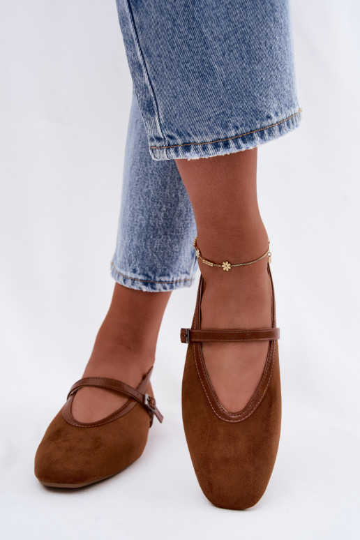 Brown ballerinas with straps in faux suede Felora