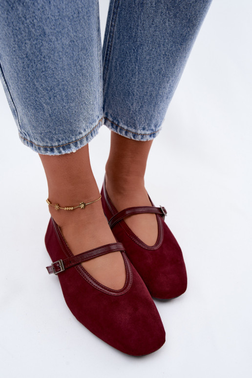 Burgundy ballerinas with straps in faux suede Felora