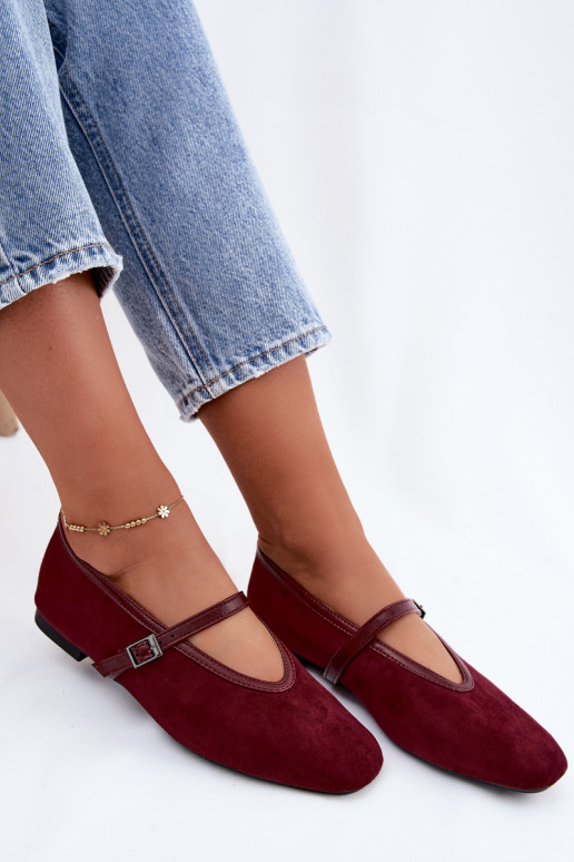 Burgundy ballerinas with straps in faux suede Felora