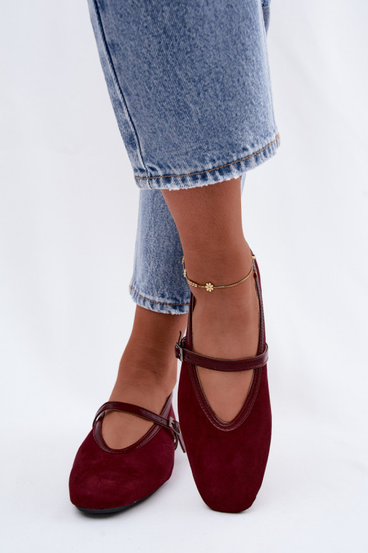 Burgundy ballerinas with straps in faux suede Felora