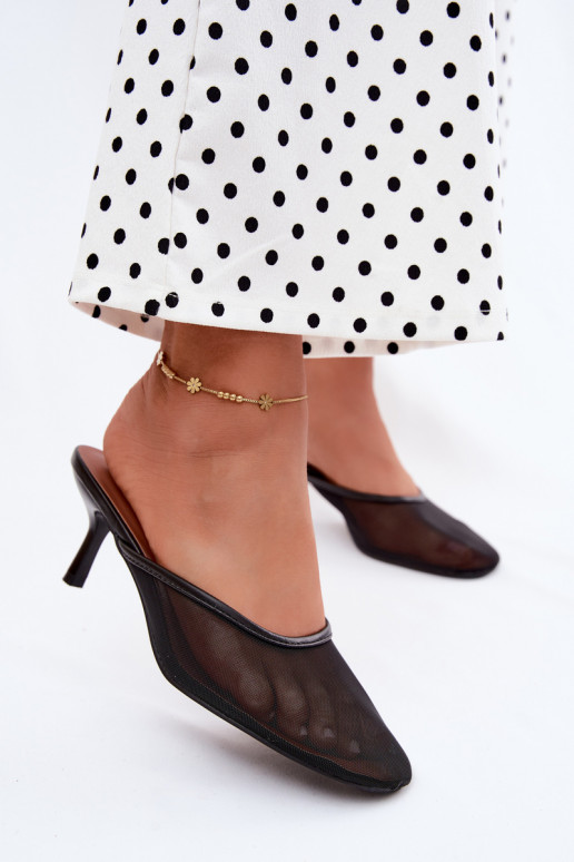Black mesh slippers with thin heels Calmio