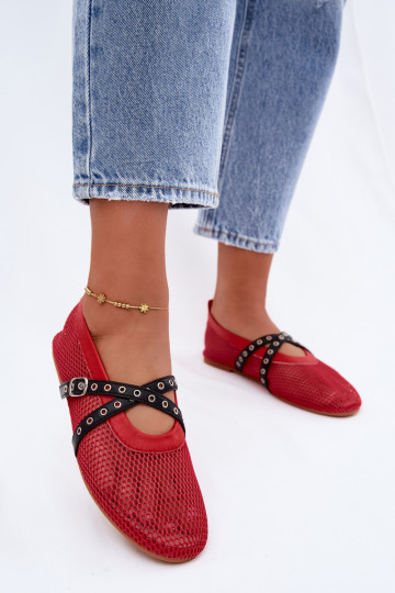 Red mesh ballerinas with straps Salliroe